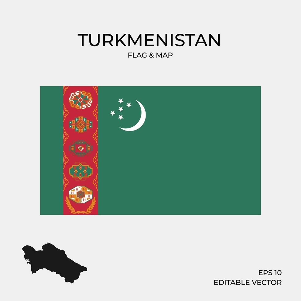 bandera y mapa de turkmenistán vector