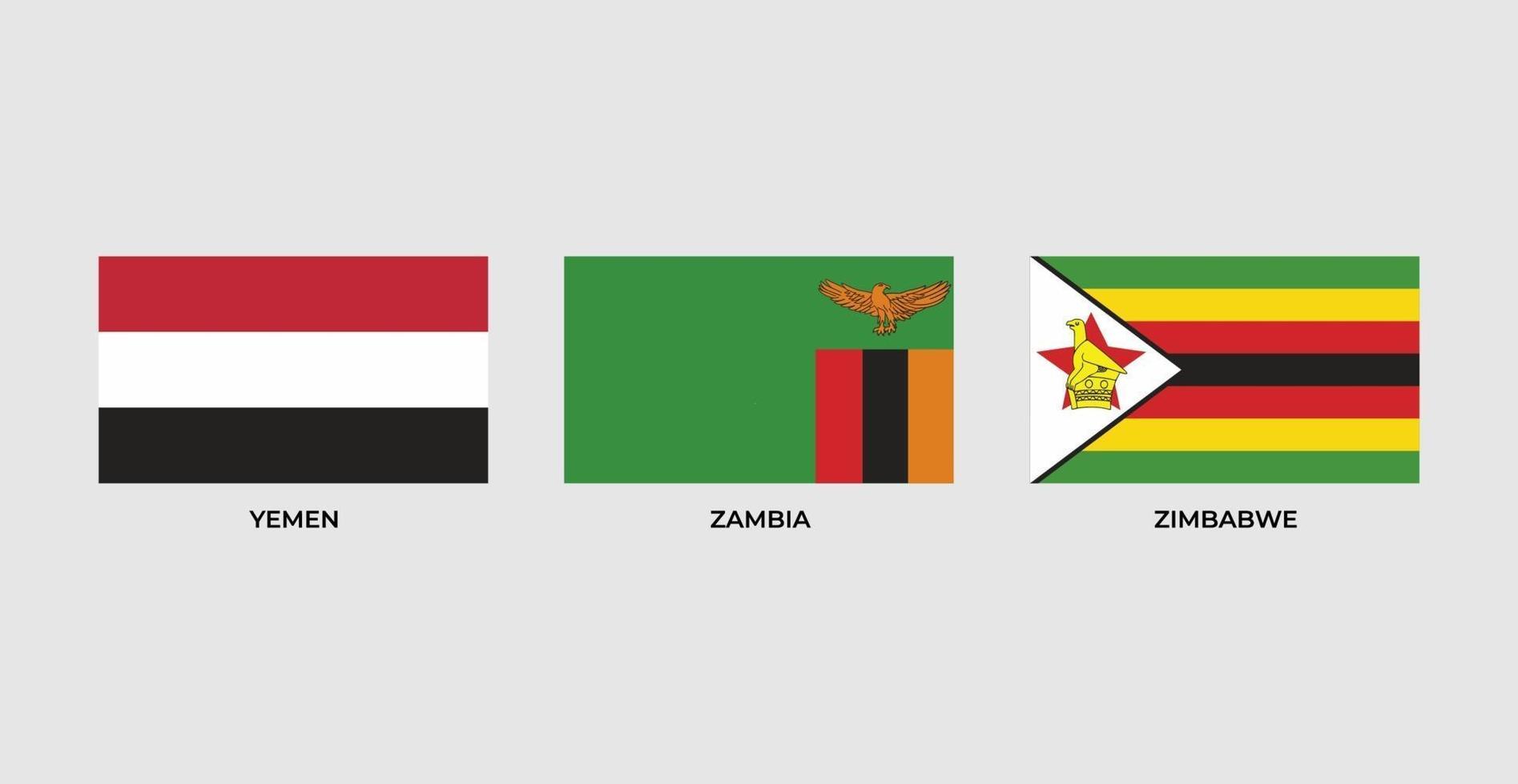 Set flag of yemen, zambia, zimbabwe vector