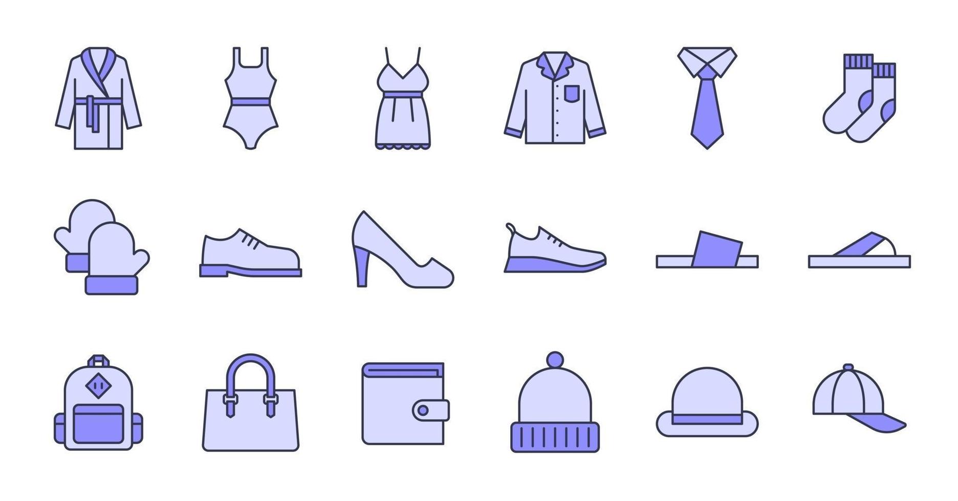 iconos de ropa de contorno lleno vector