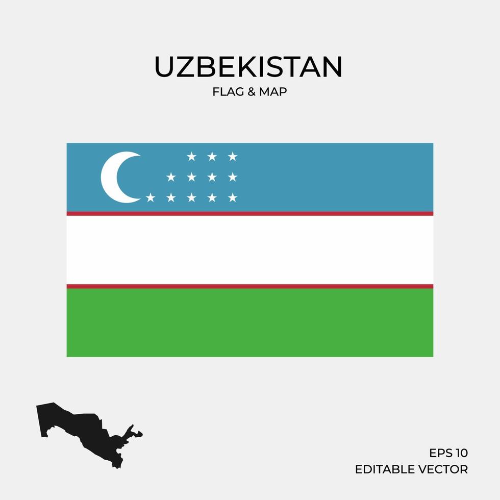 bandera y mapa de uzbekistán vector