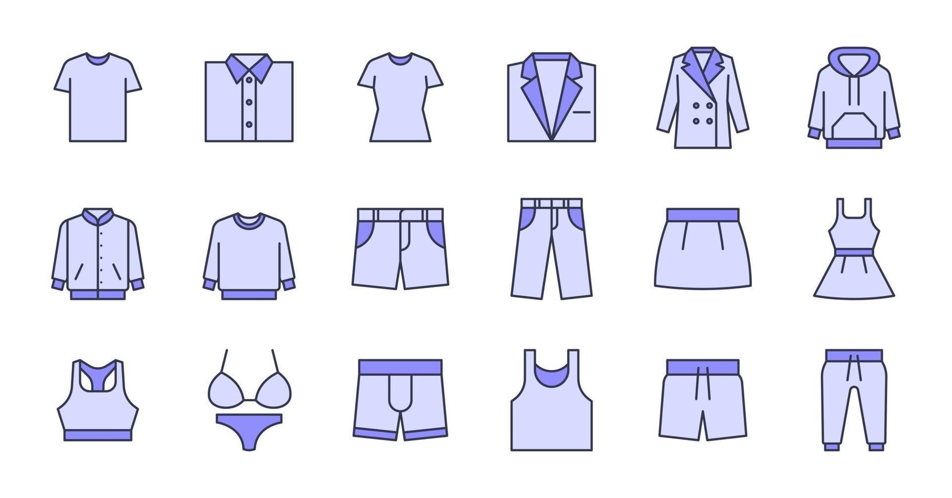 iconos de ropa de contorno lleno vector