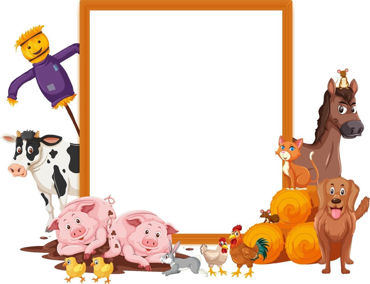 Banner vacío con muchos animales de granja. vector