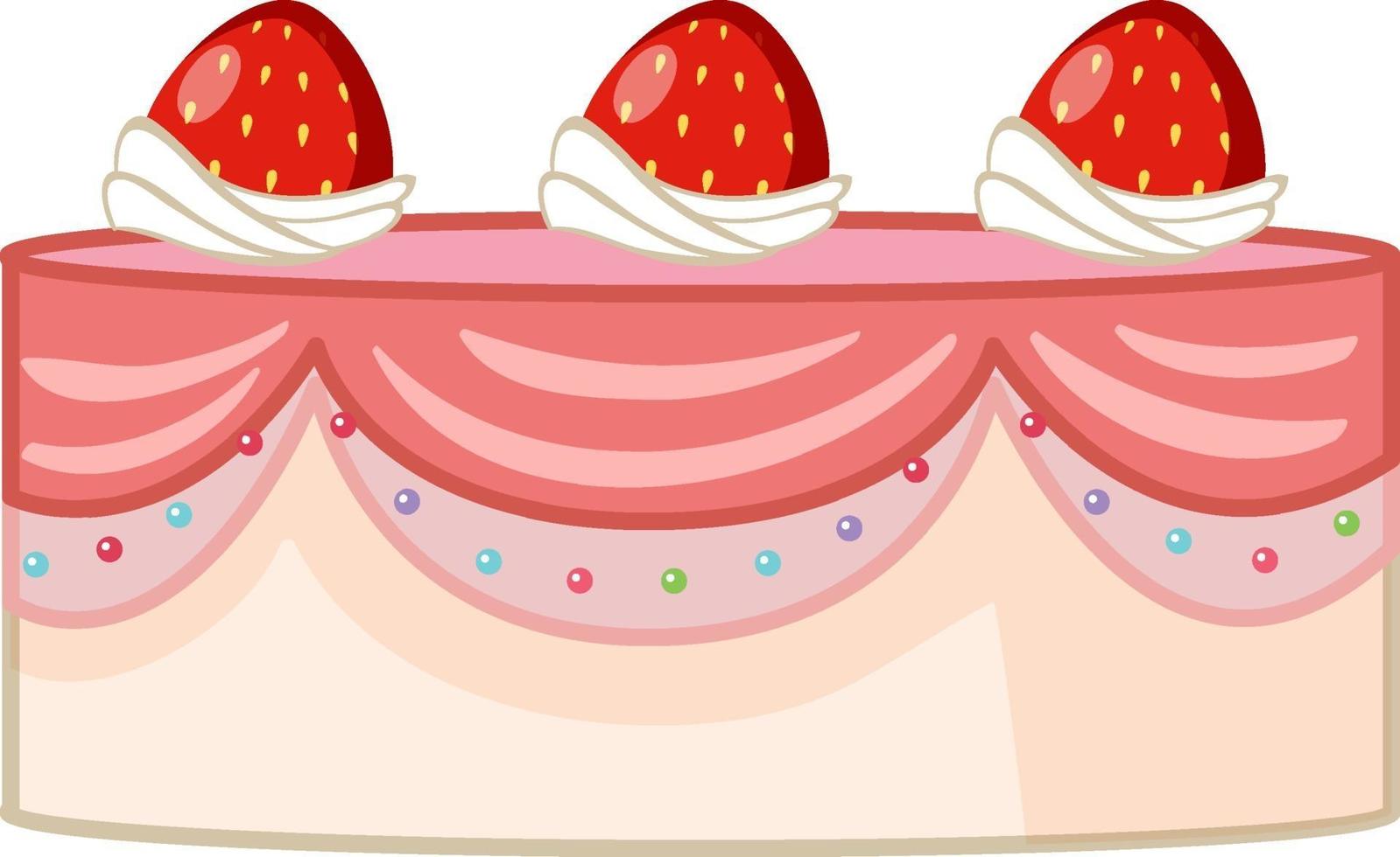 Pink strawberry cake on white background vector