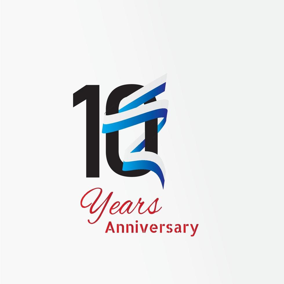 10 years anniversary logotype with single line black and white blue color for celebration vector