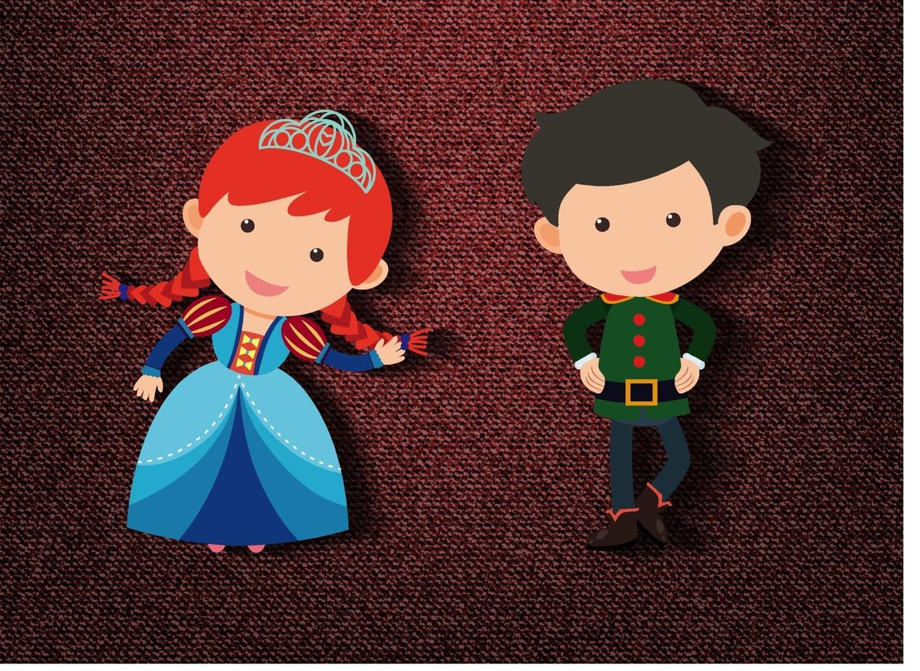 Little princess and guard cartoon character on red background vector