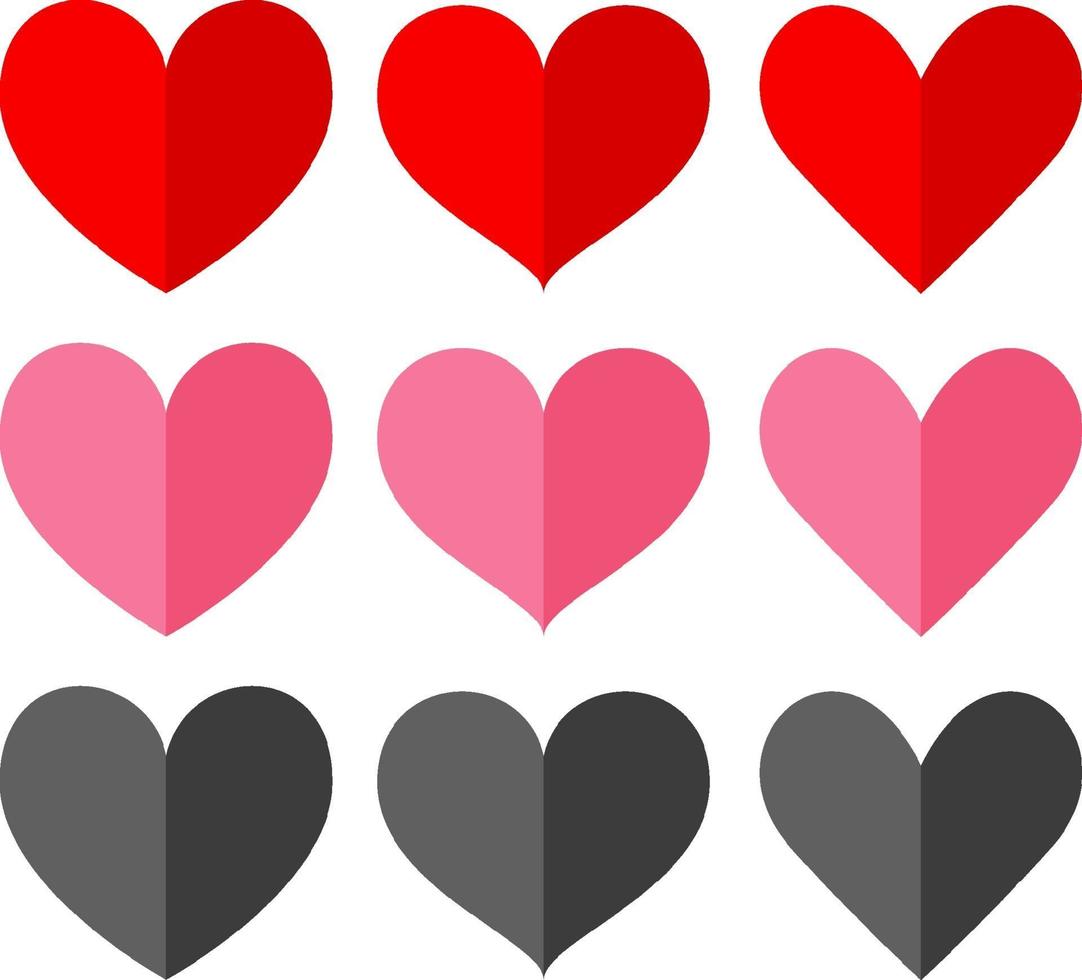 Set of different shapes and colour of heart vector