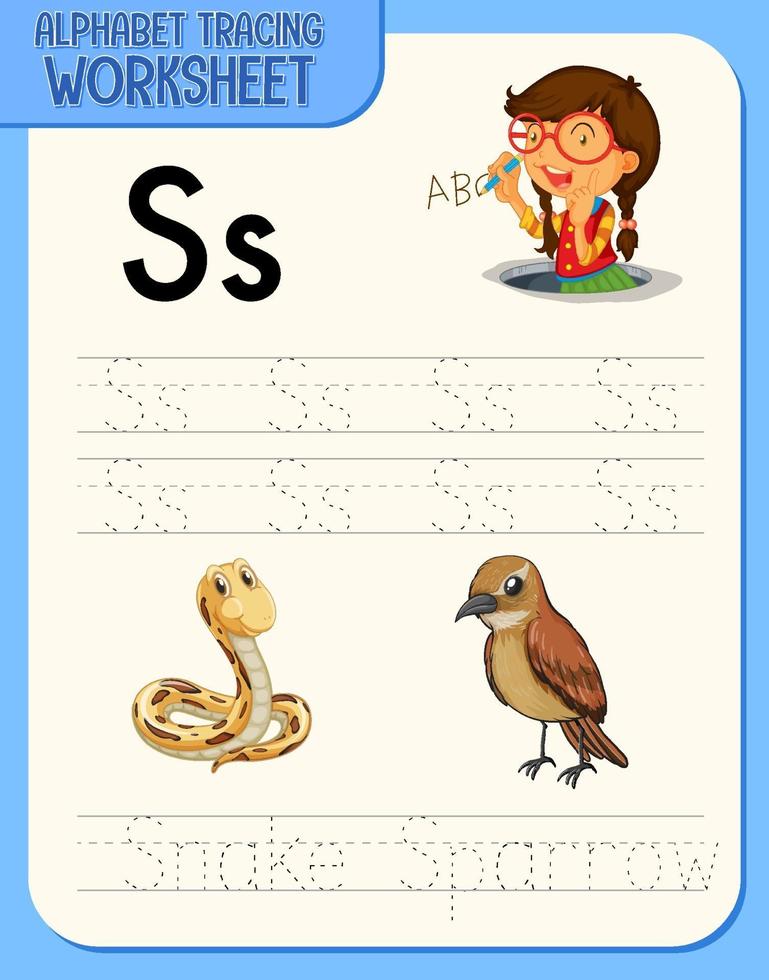 Alphabet tracing worksheet with letter S and s vector