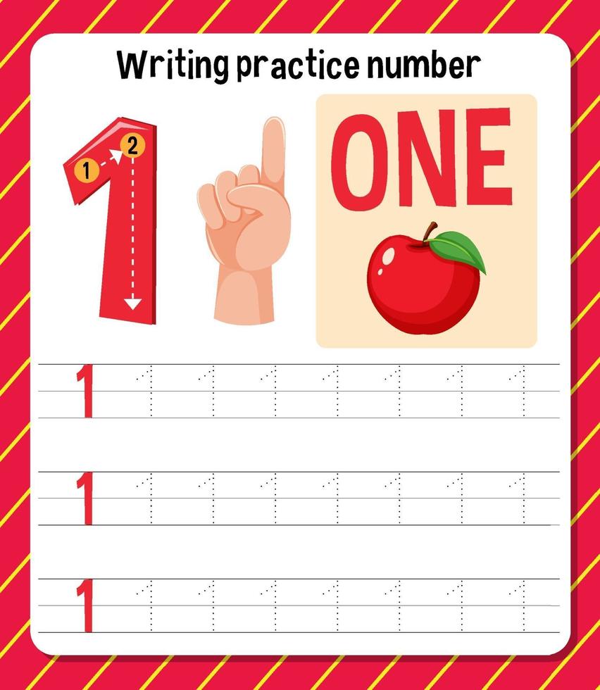 Writing practice number 1 worksheet vector