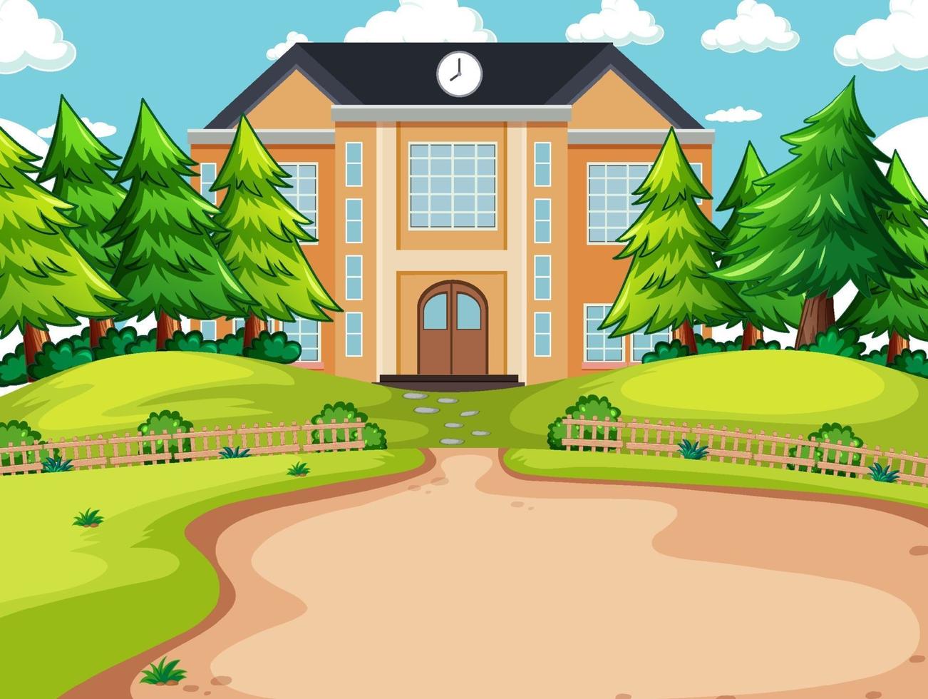 Outdoor scene with school building and nature elements vector