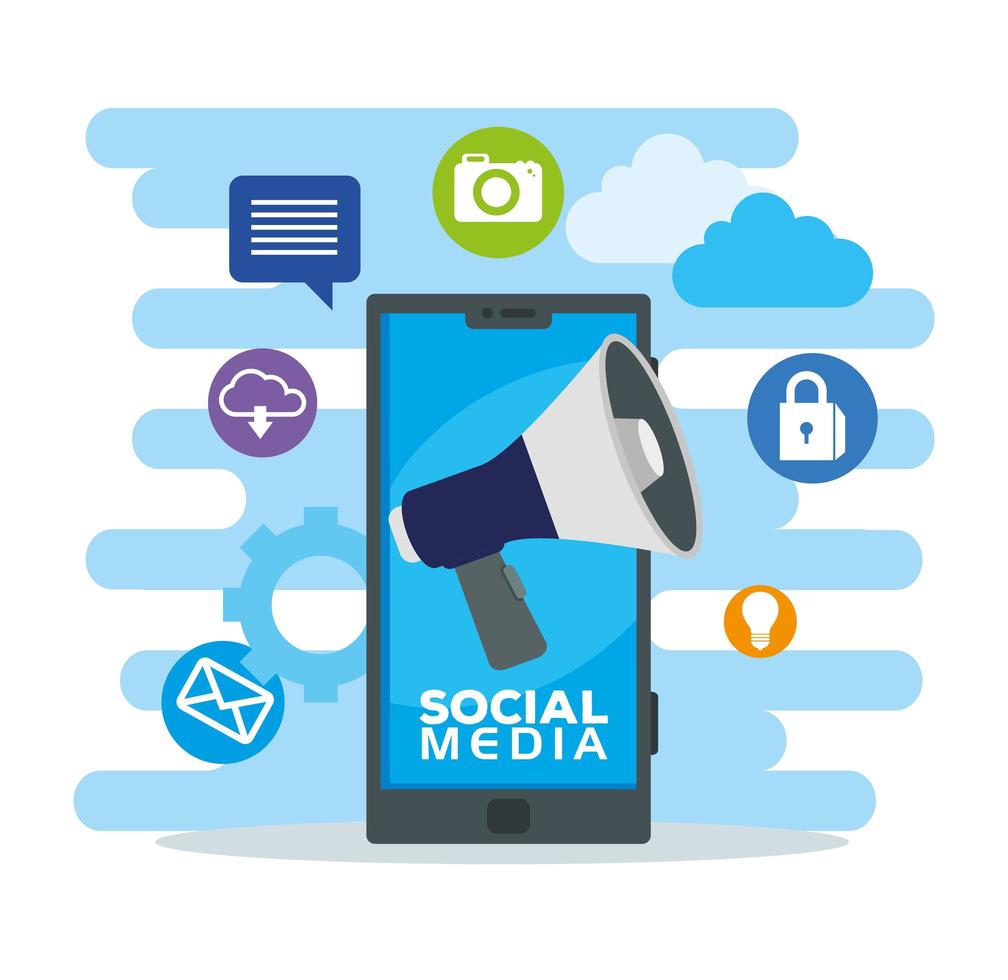 social media icons and smartphone device vector