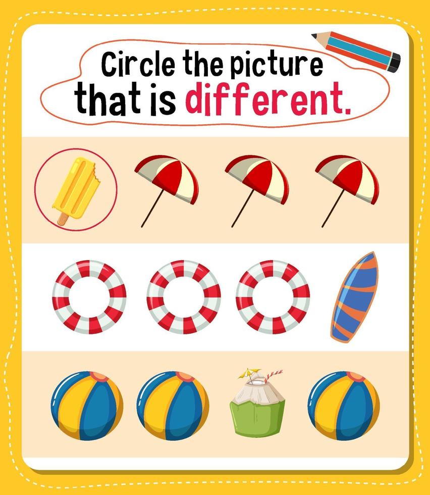 Circle the picture that is different activity for kids vector