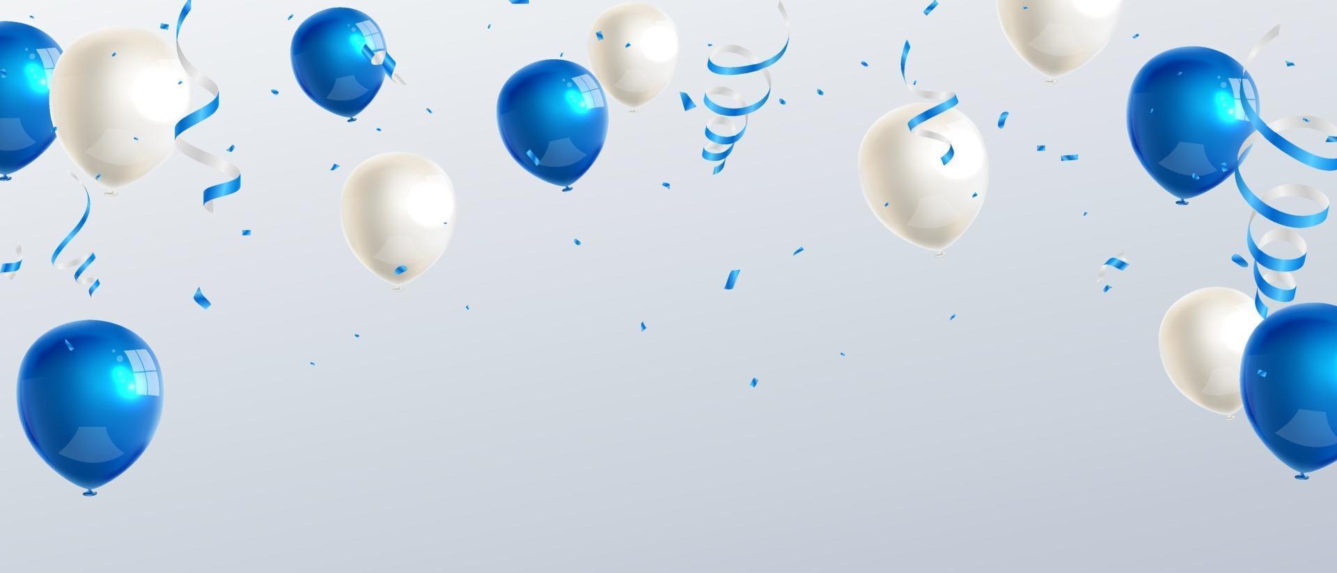 Banner de fiesta de celebración con fondo de globos de color azul. ilustración vectorial de venta. tarjeta de gran inauguración saludo de lujo rico. plantilla de marco. vector