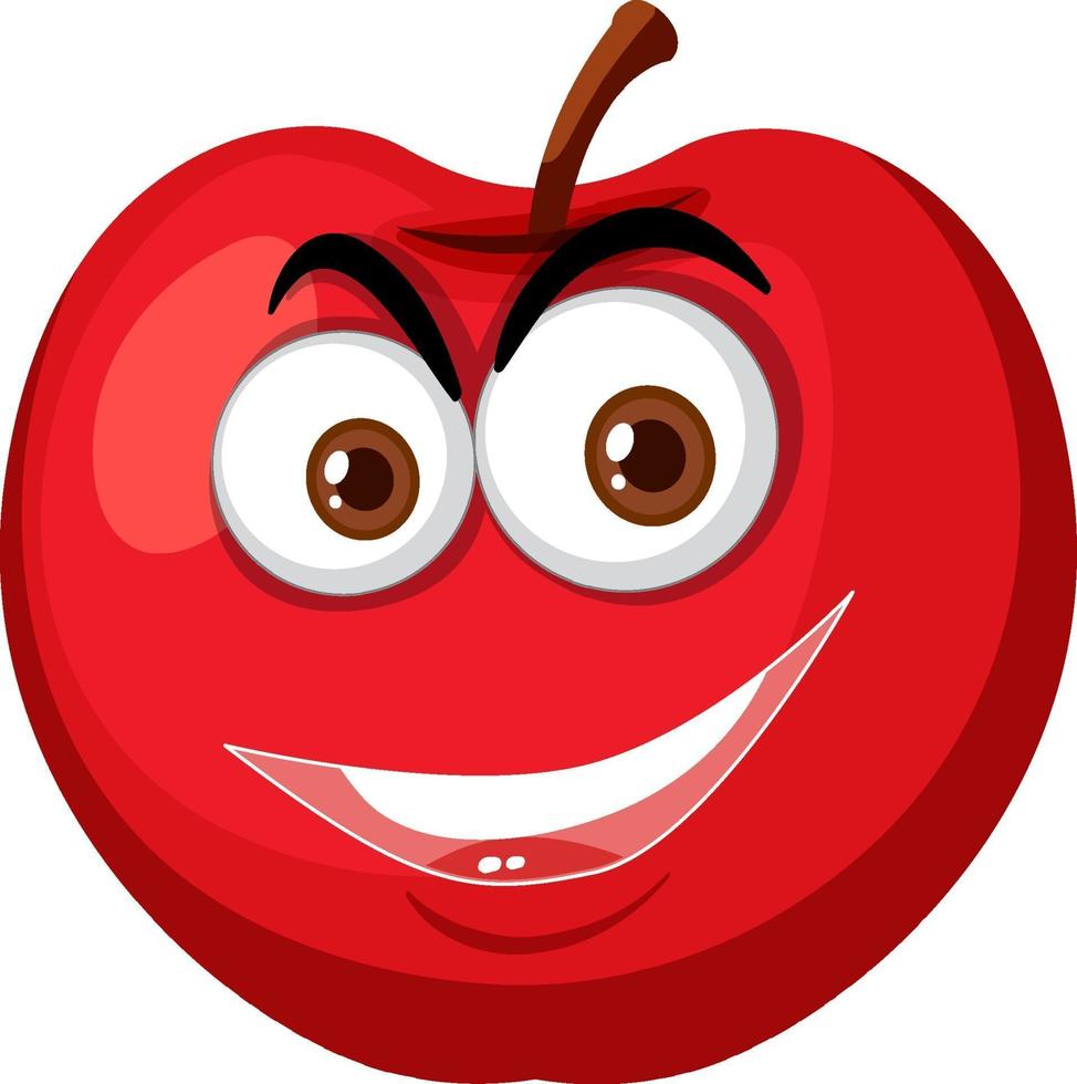 Personaje de dibujos animados de manzana roja con expresión de cara feliz sobre fondo blanco vector