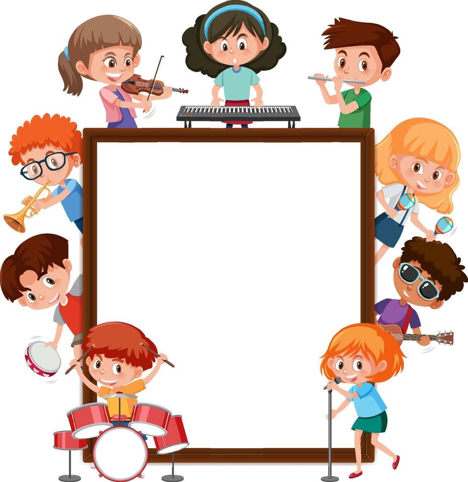 Empty banner with many kids doing different activities vector