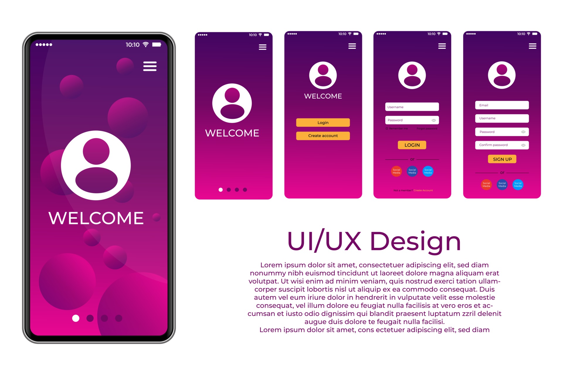 Welcome Screen Login And Register On Screen Log In And Sign Up Ui Ux