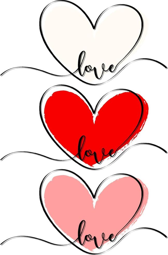 Set of different clour of heart hand drawn vector