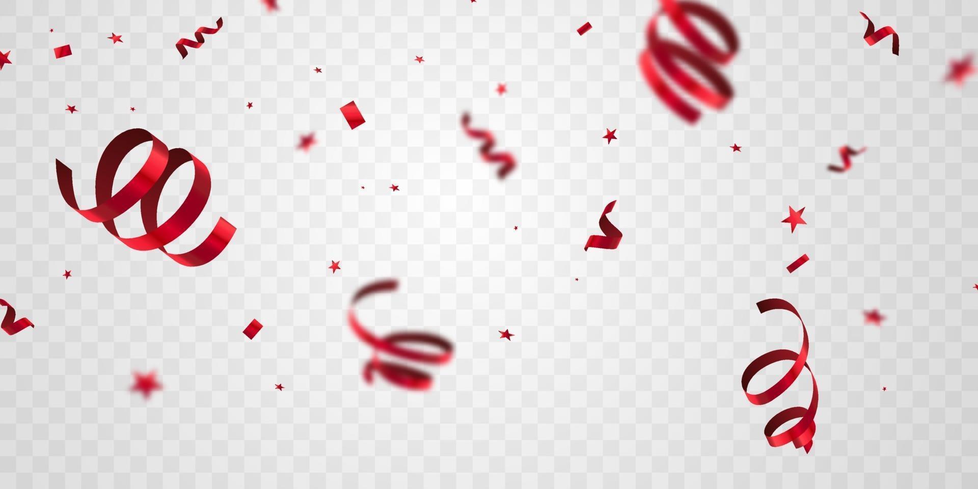 Celebration background template with confetti red ribbons. luxury greeting rich card. vector