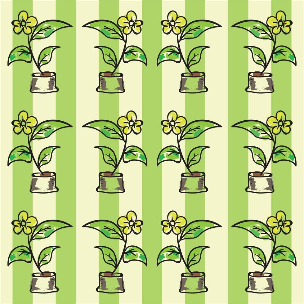 patrón de flores con fondo de rayas verdes vector
