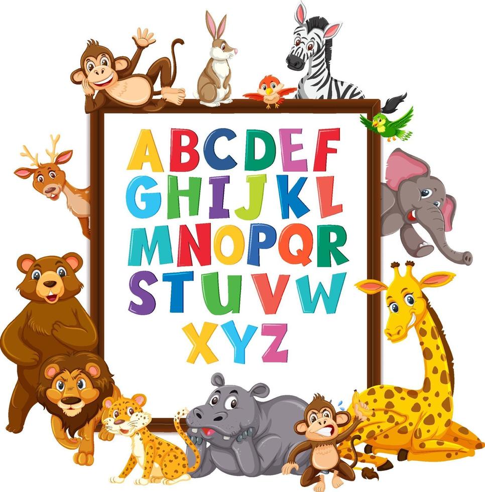 A-Z Alphabet board with wild animals vector