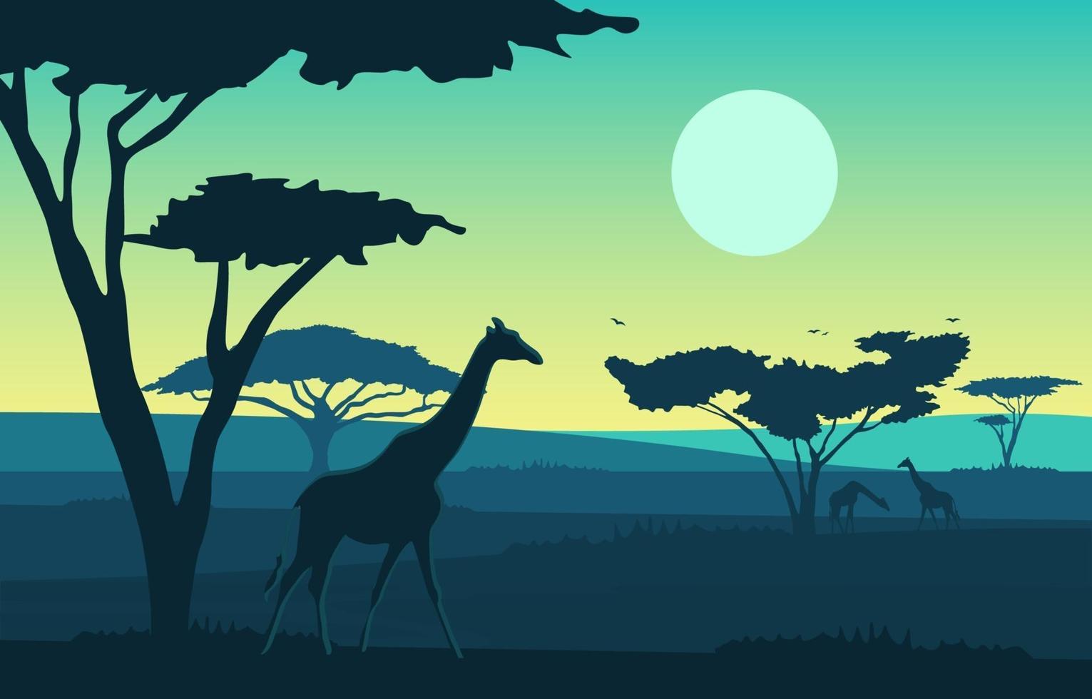 Giraffes in African Savanna Landscape Illustration vector