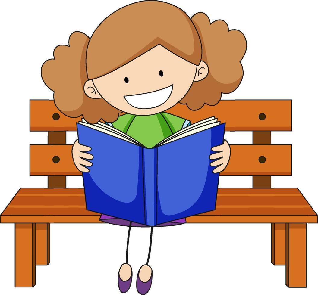 linda chica leyendo libro doodle personaje de dibujos animados vector