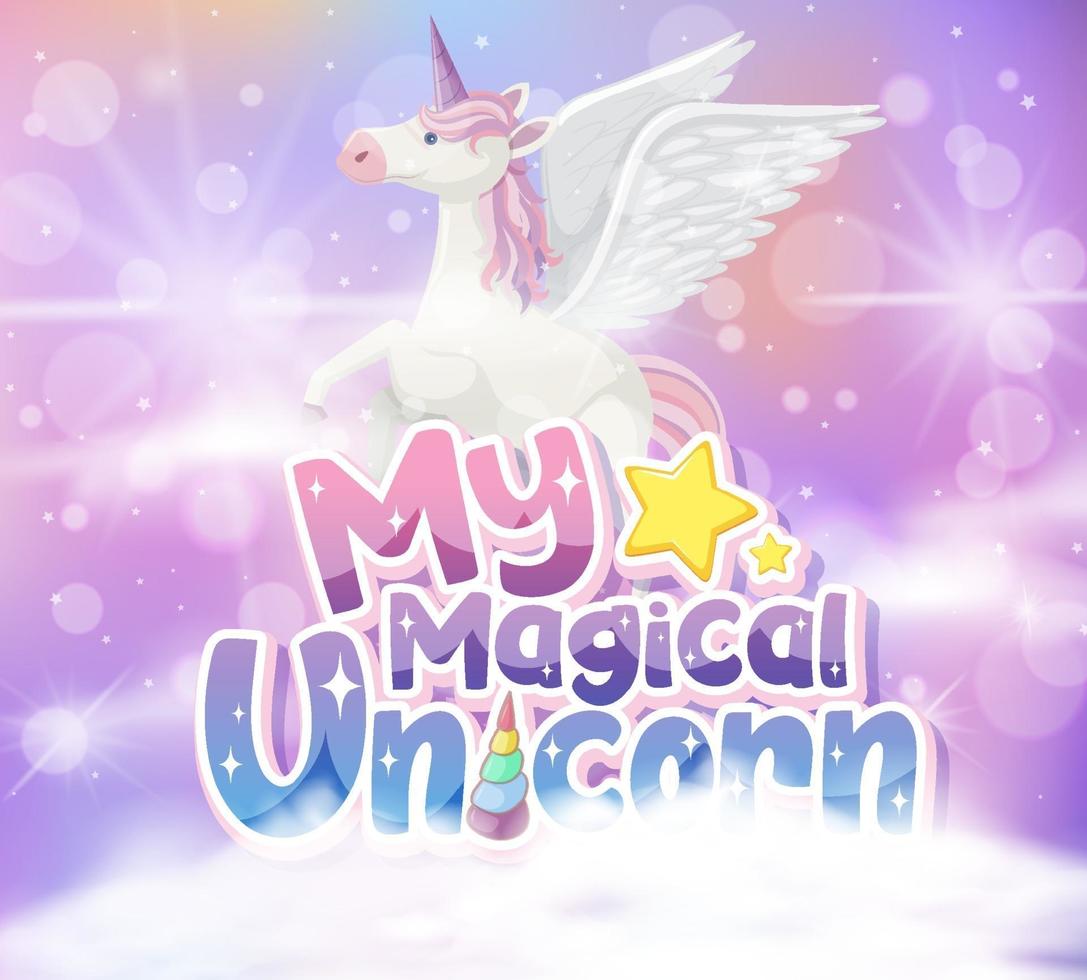 Pegasus with my magical unicorn font on pastel pink background vector