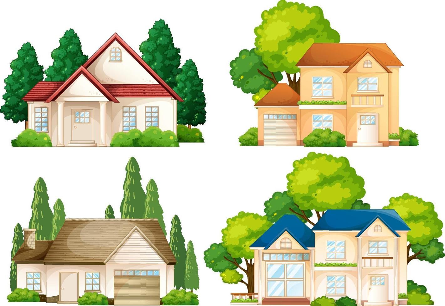 Set of different types of houses isolated vector