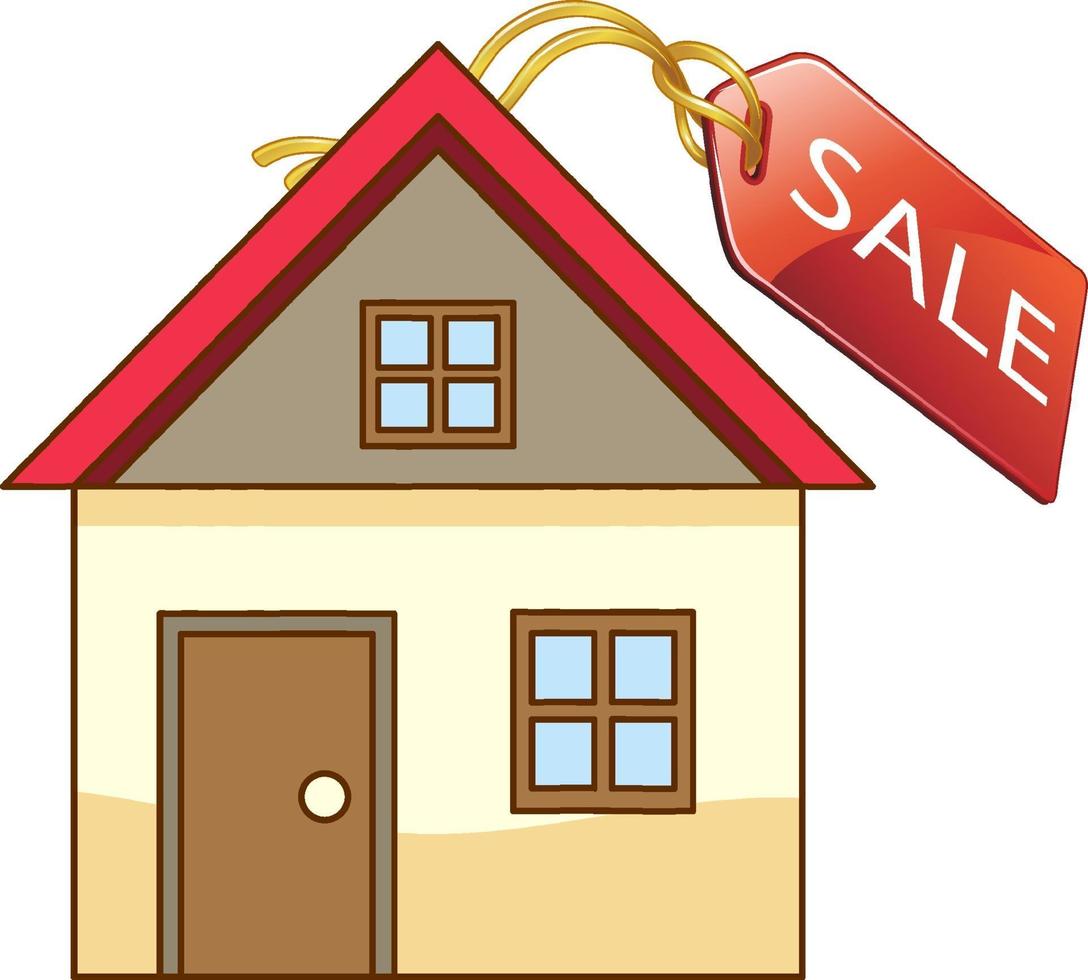 Front of a little house with sale tag isolated vector