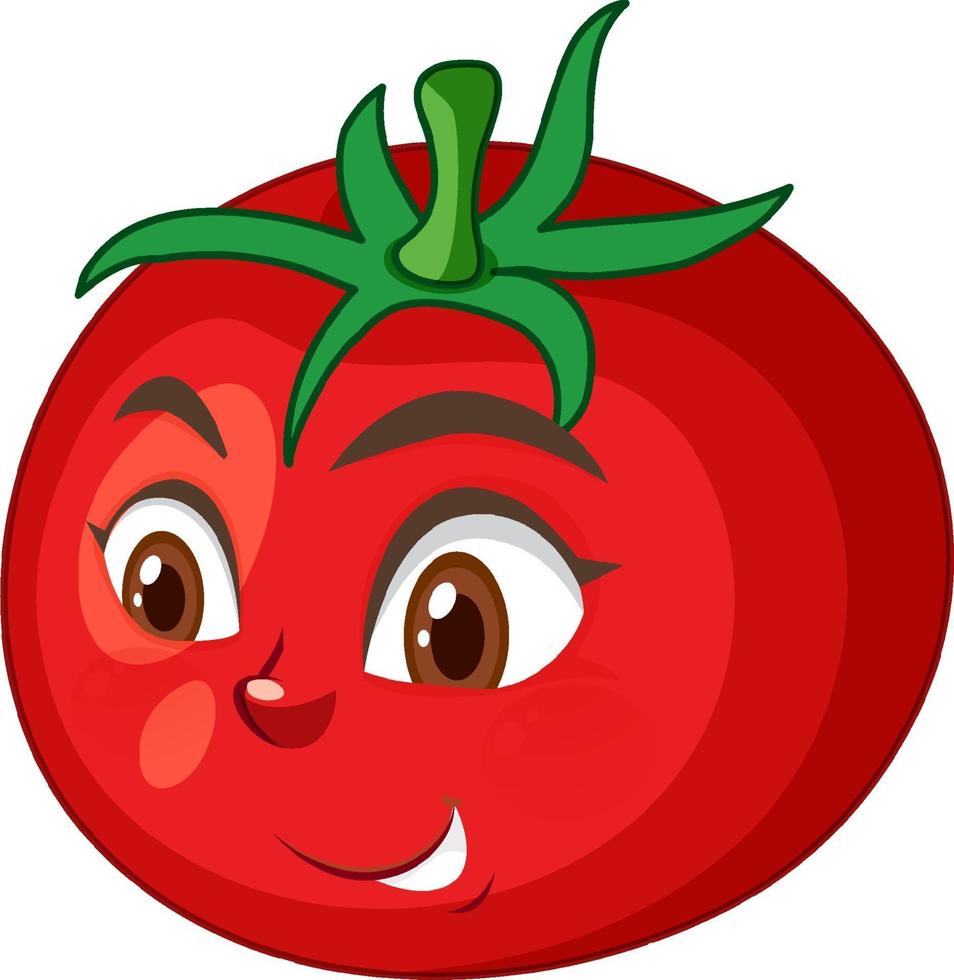 Tomato cartoon character with happy face expression on white background vector