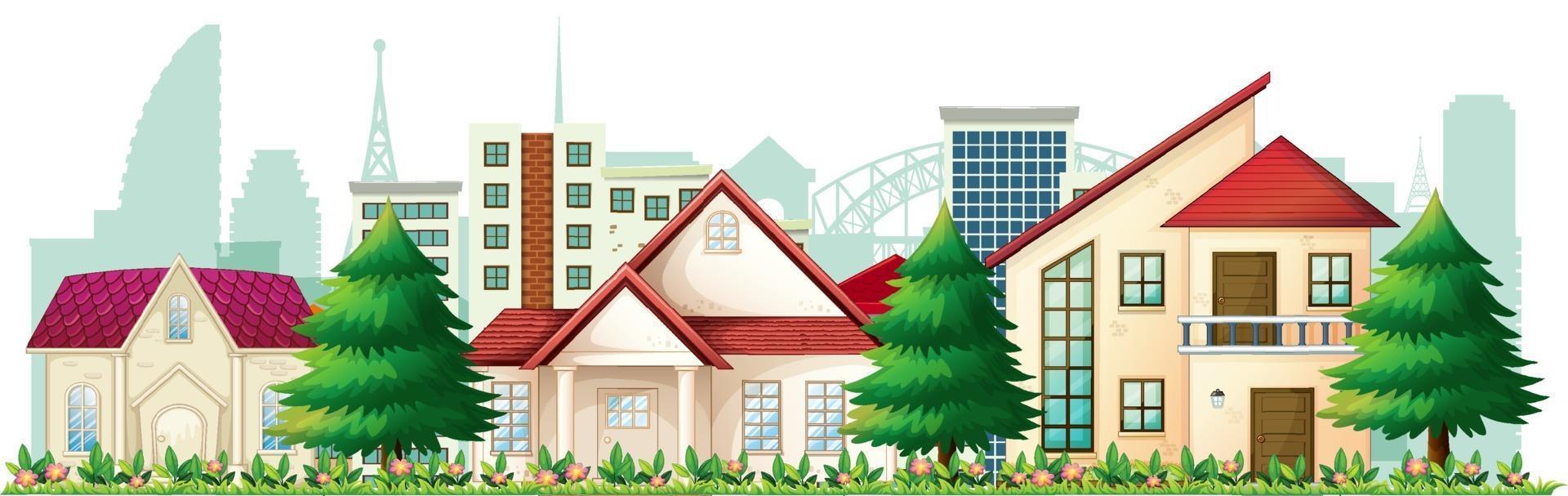 Front of suburban houses on white background vector