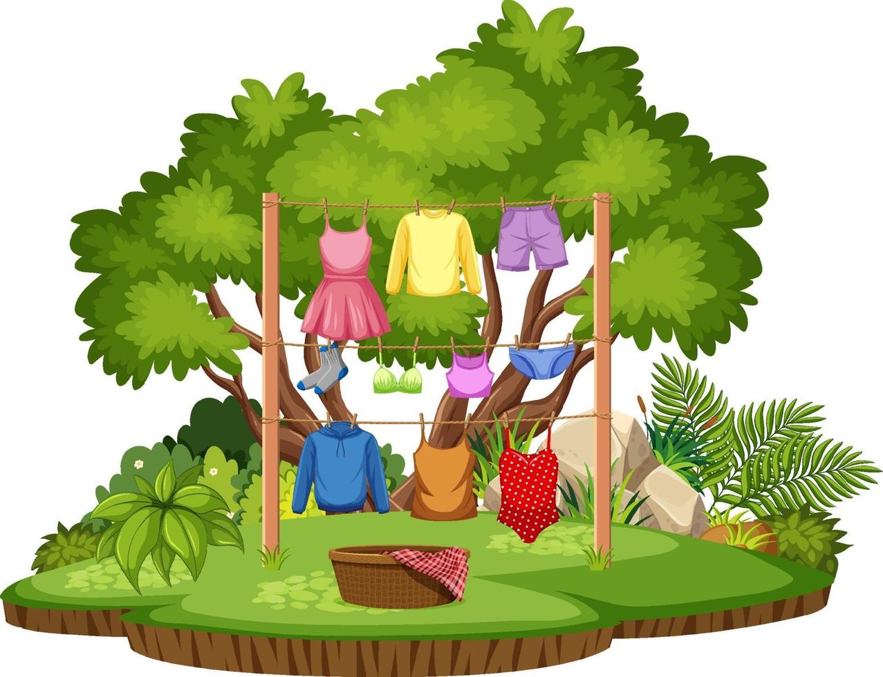 Drying clothes in outdoor scene vector