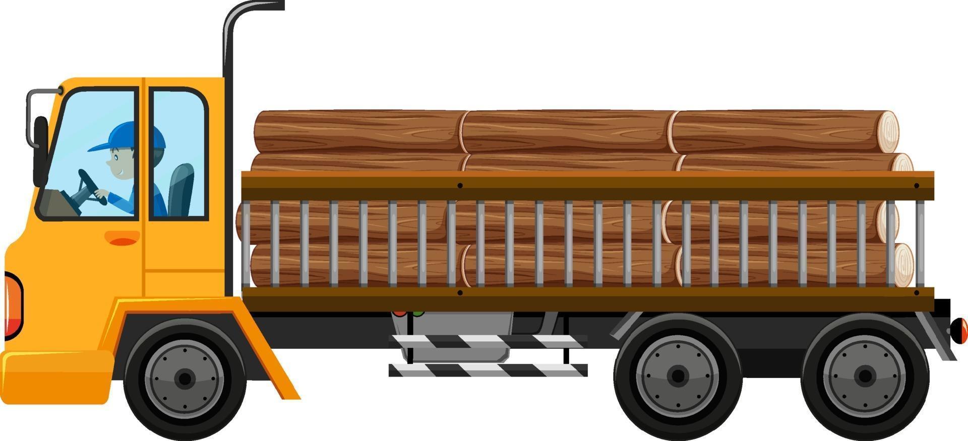 Tractor with many wood in the cart vector