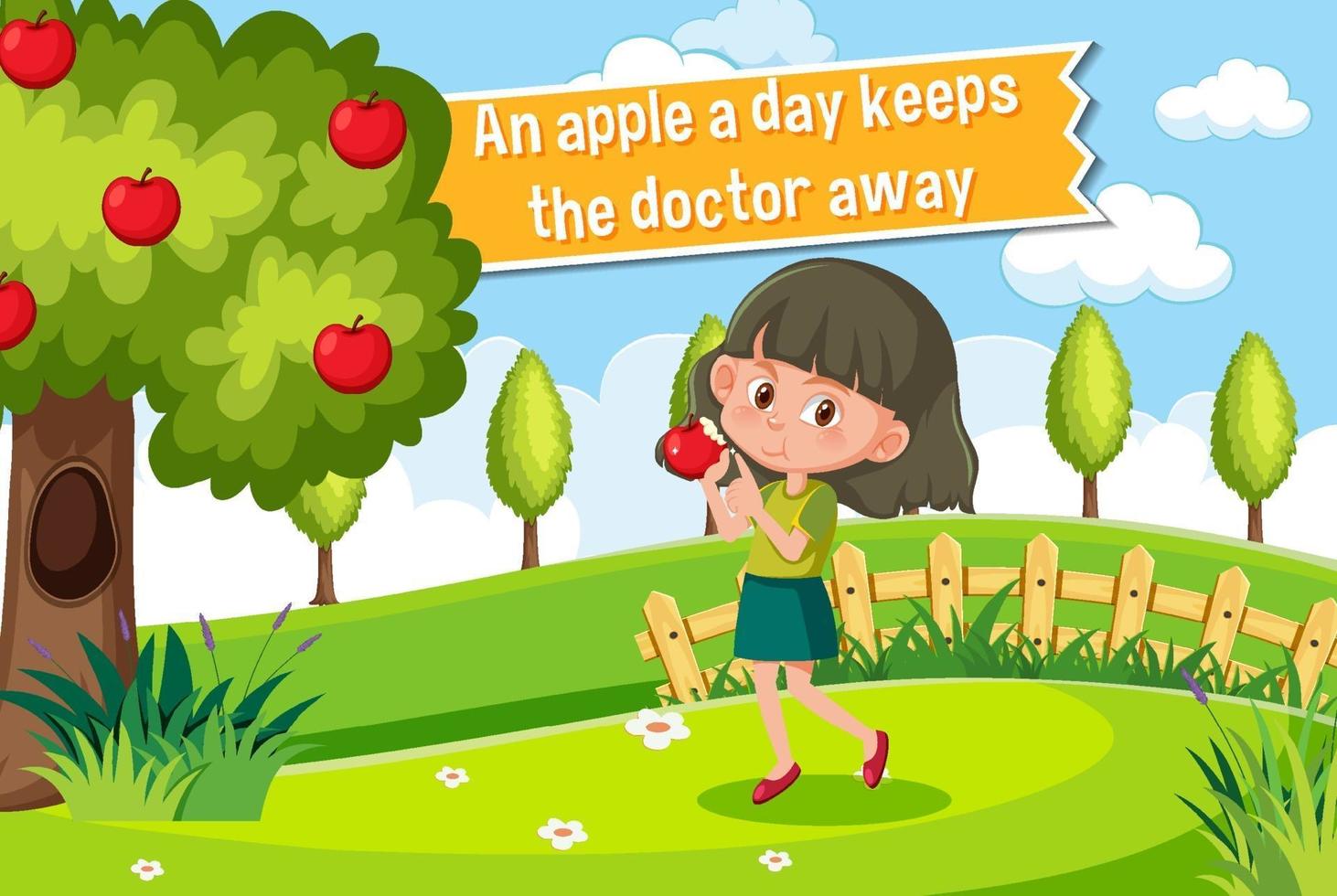 Idiom poster with An apple a day keeps the doctor away vector