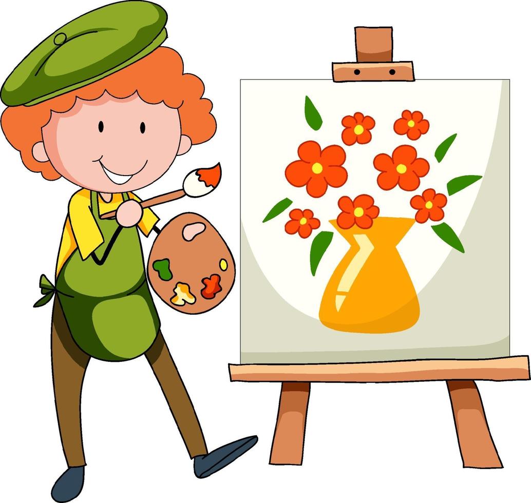 Little artist drawing the picture cartoon character isolated vector