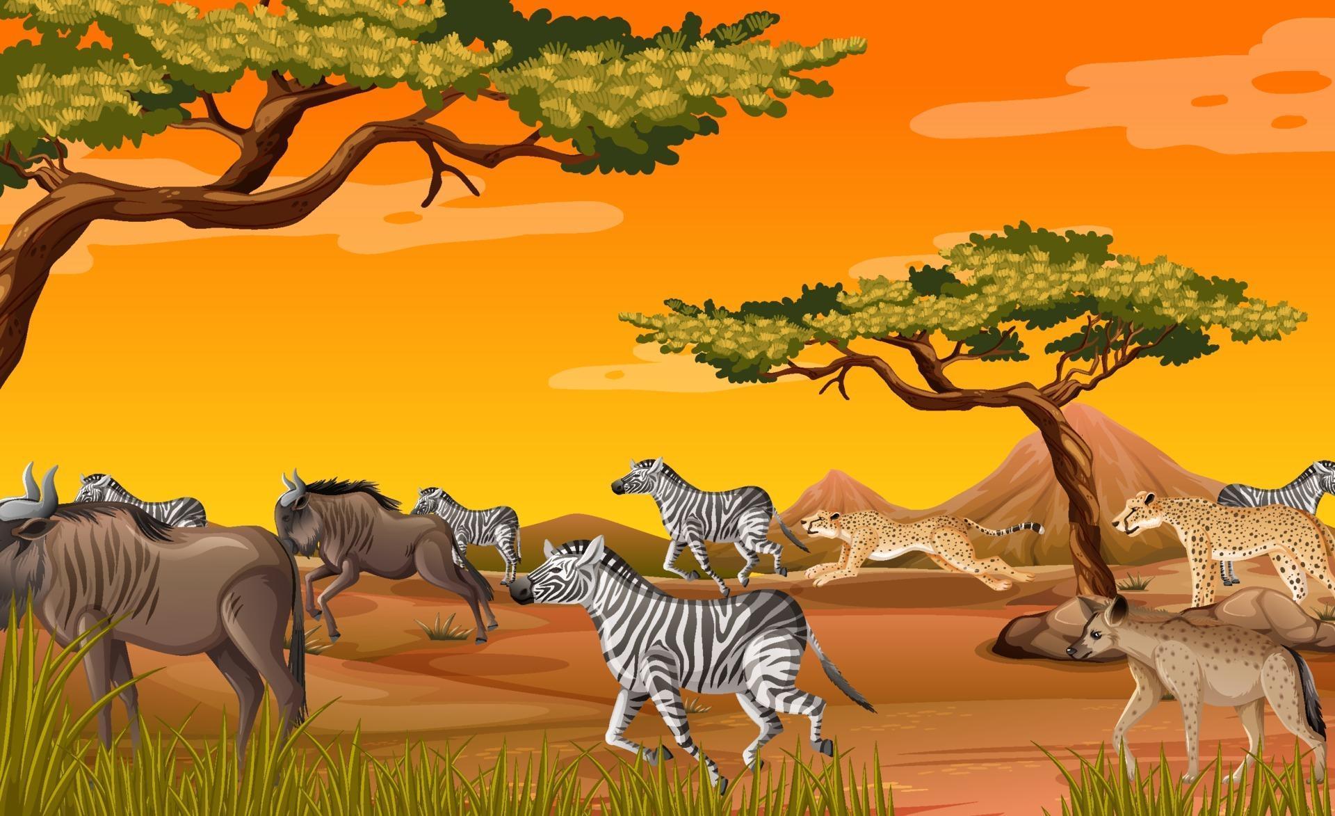 Group of Wild African Animal in the forest scene 2046879 Vector Art at
