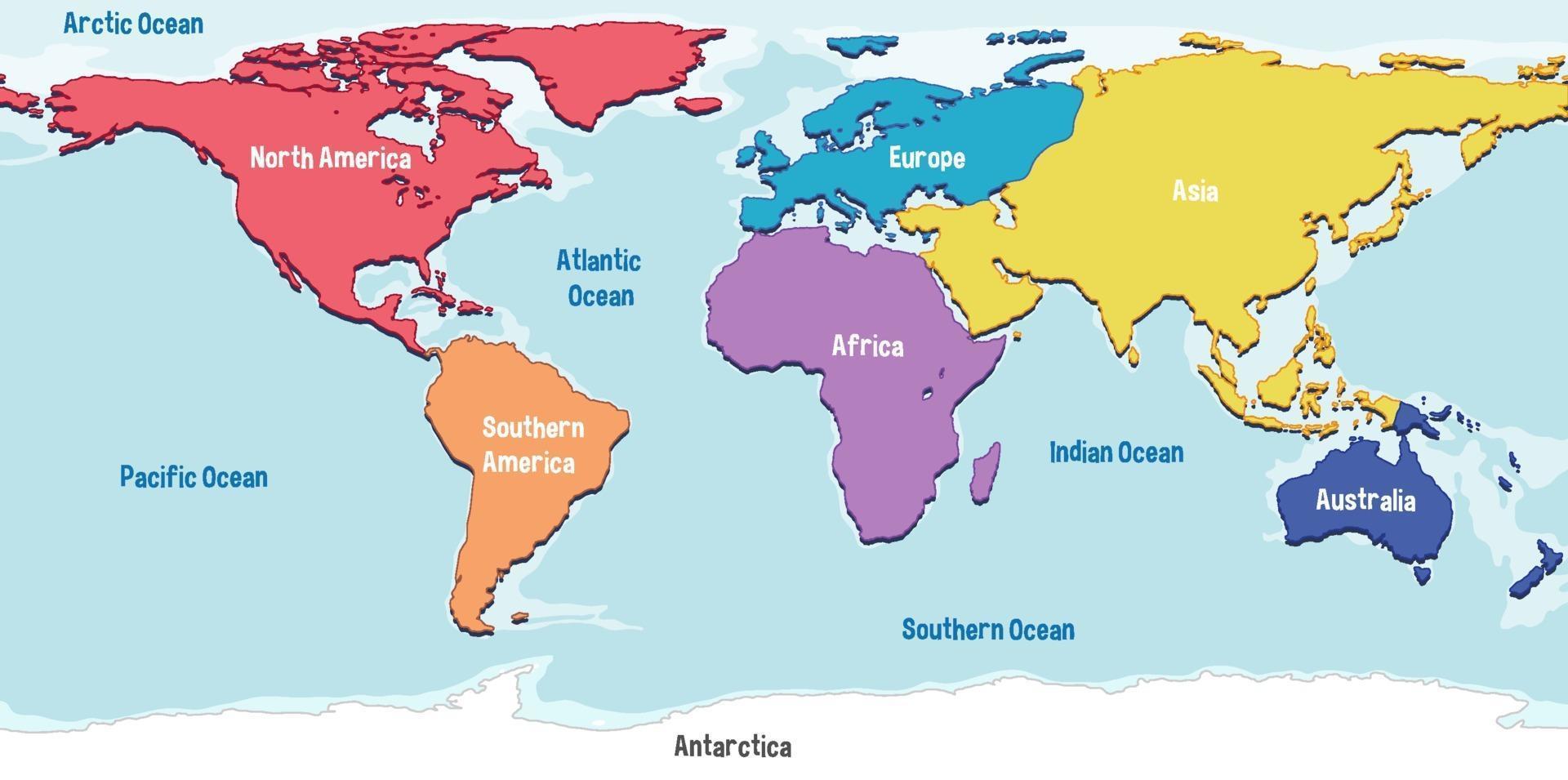 mapa del mundo con nombres de continentes y océanos vector