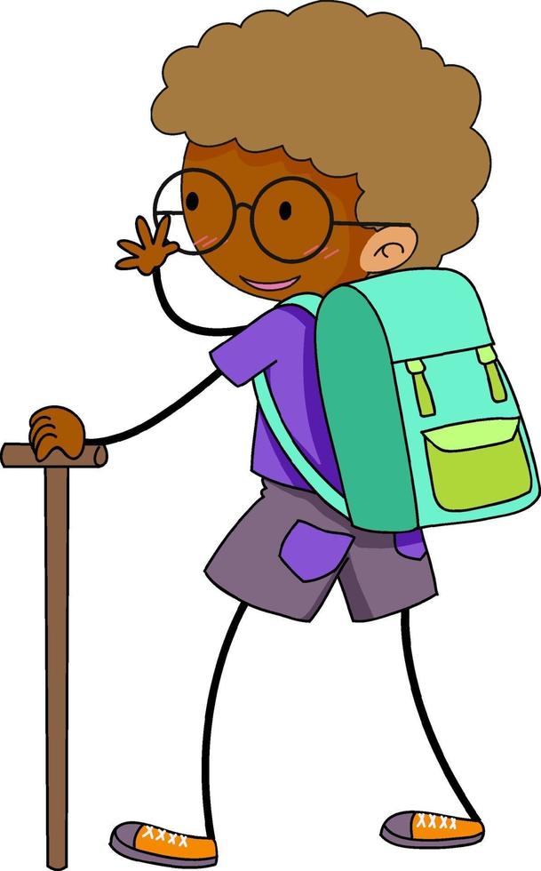 Un caminante chico doodle personaje de dibujos animados aislado vector