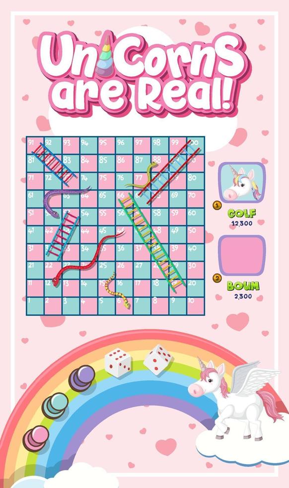 Snake Ladder game in unicorn pastel theme vector