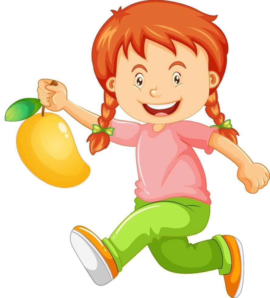 A boy holding mango fruit cartoon character isolated on white background vector