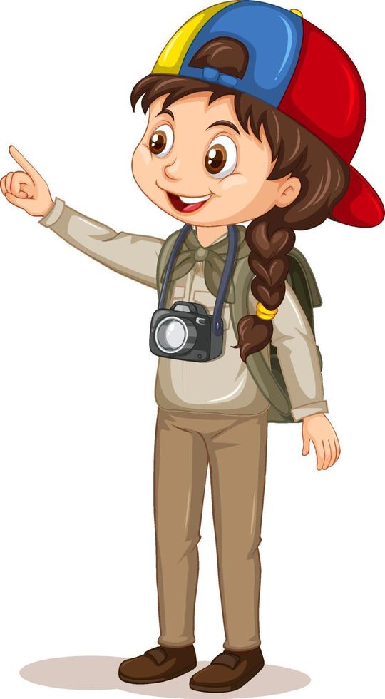 personaje de dibujos animados de una niña en trajes de campamento vector