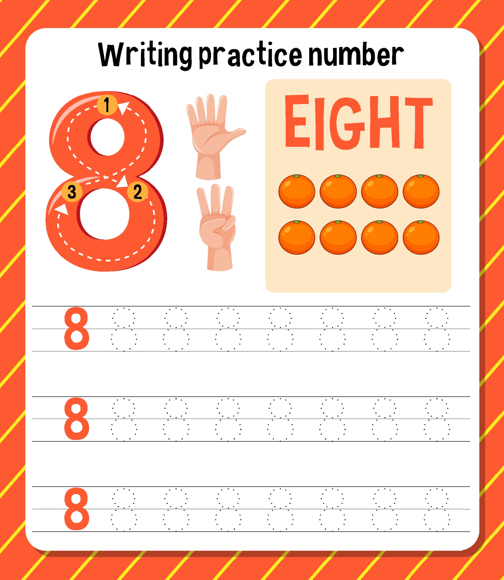 Writing practice number 8 worksheet 2046965 Vector Art at Vecteezy