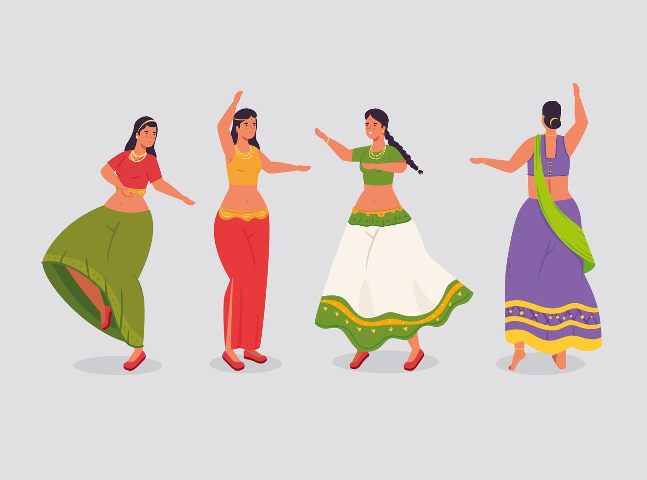 Group of Indian women with traditional clothes dancing vector