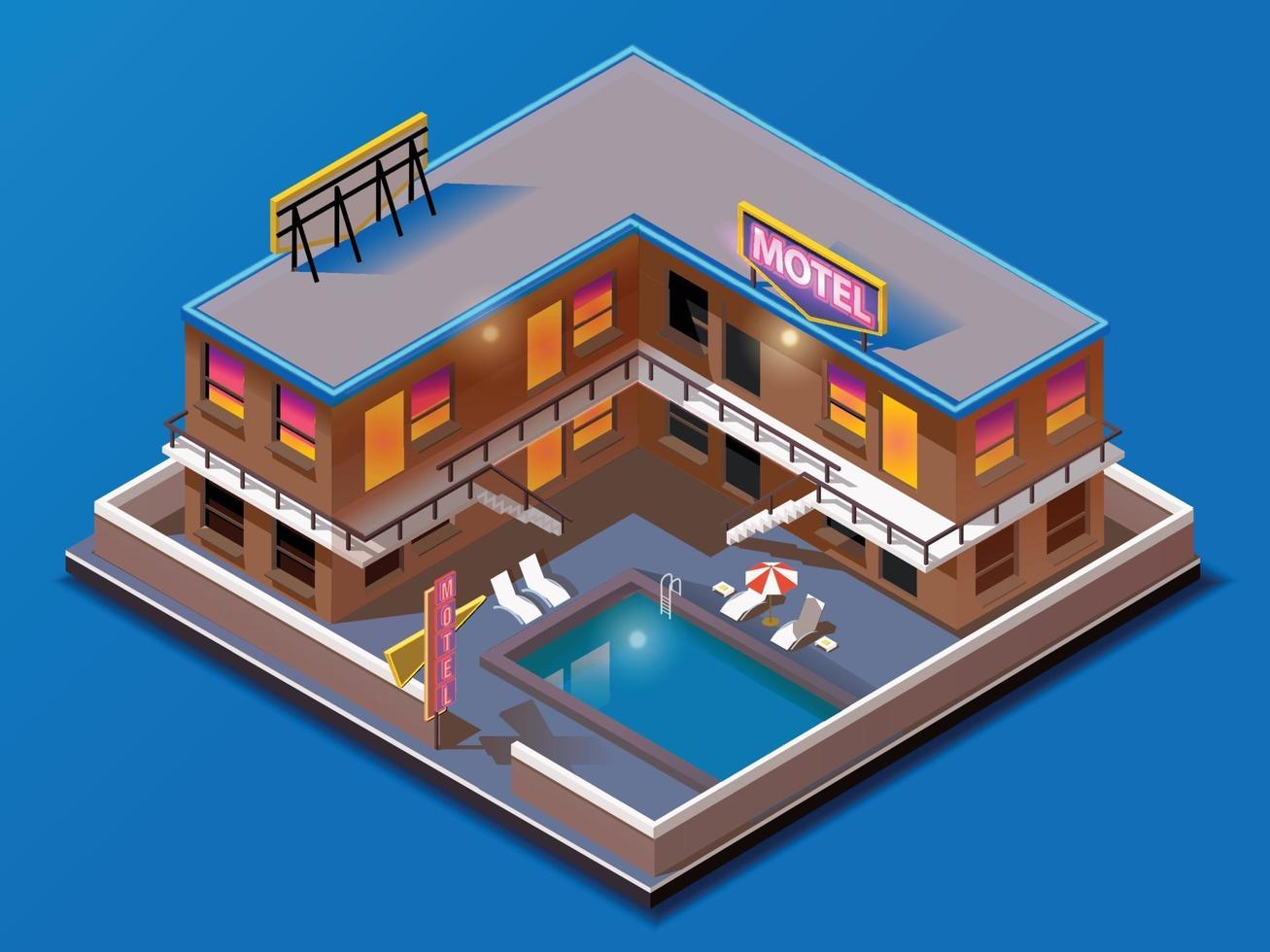 Isometric building. motel with swimming pool vector