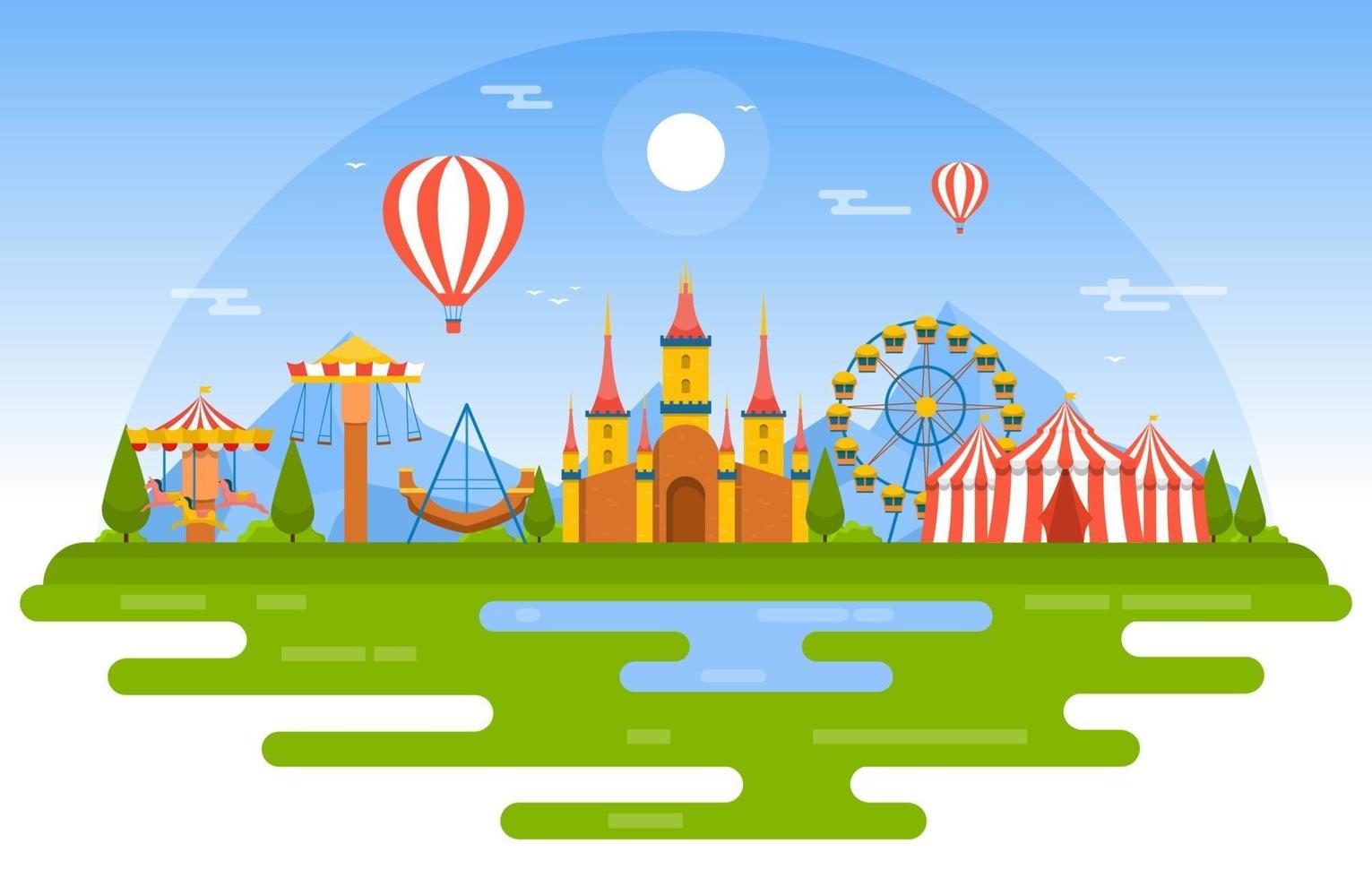 circo y parque de atracciones con ilustración de noria vector