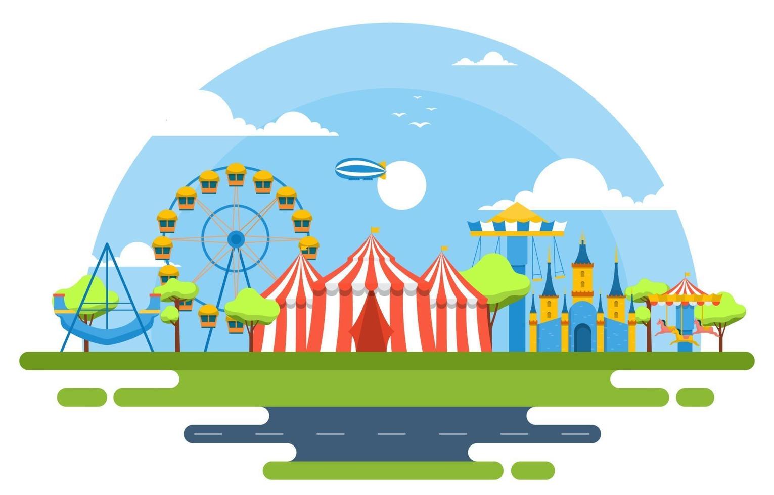 Circus and Amusement Park with Ferris Wheel Illustration vector