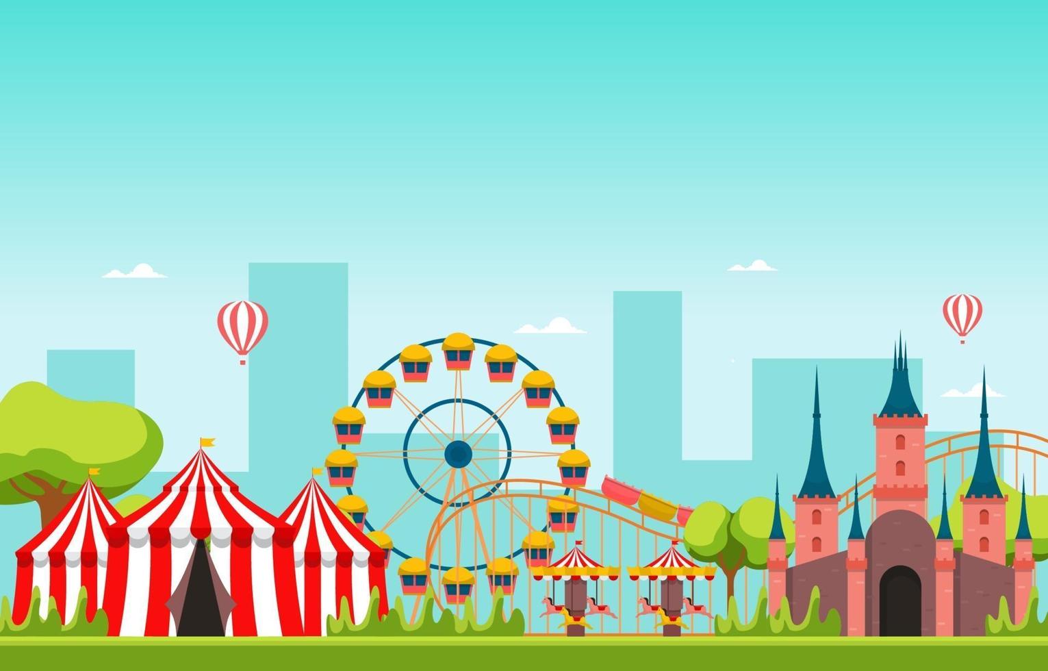 circo y parque de atracciones con ilustración de noria vector