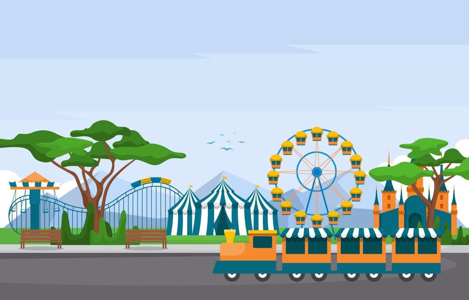 Circus and Amusement Park with Ferris Wheel Illustration vector