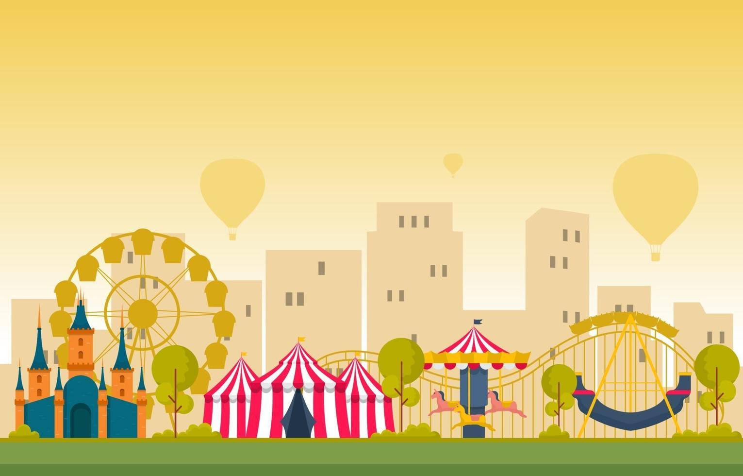 circo y parque de atracciones con ilustración de noria vector