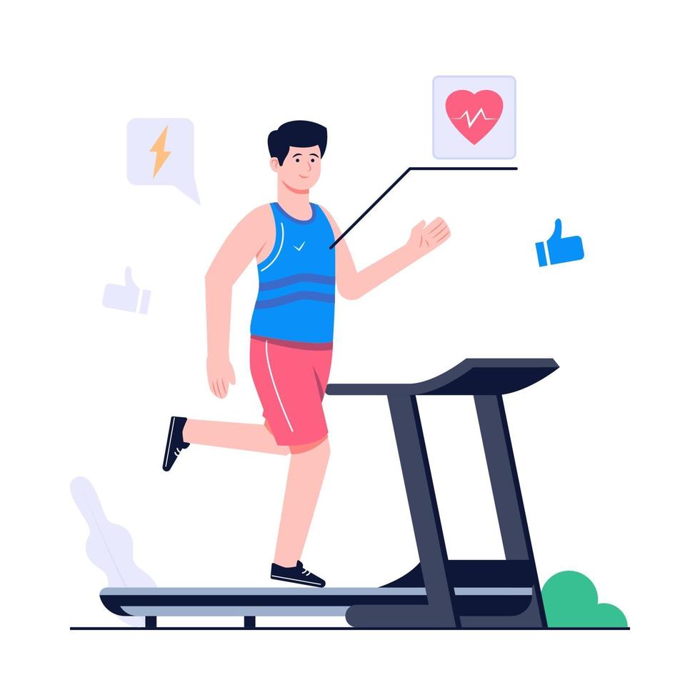 men exercises using a treadmill concept illustration vector