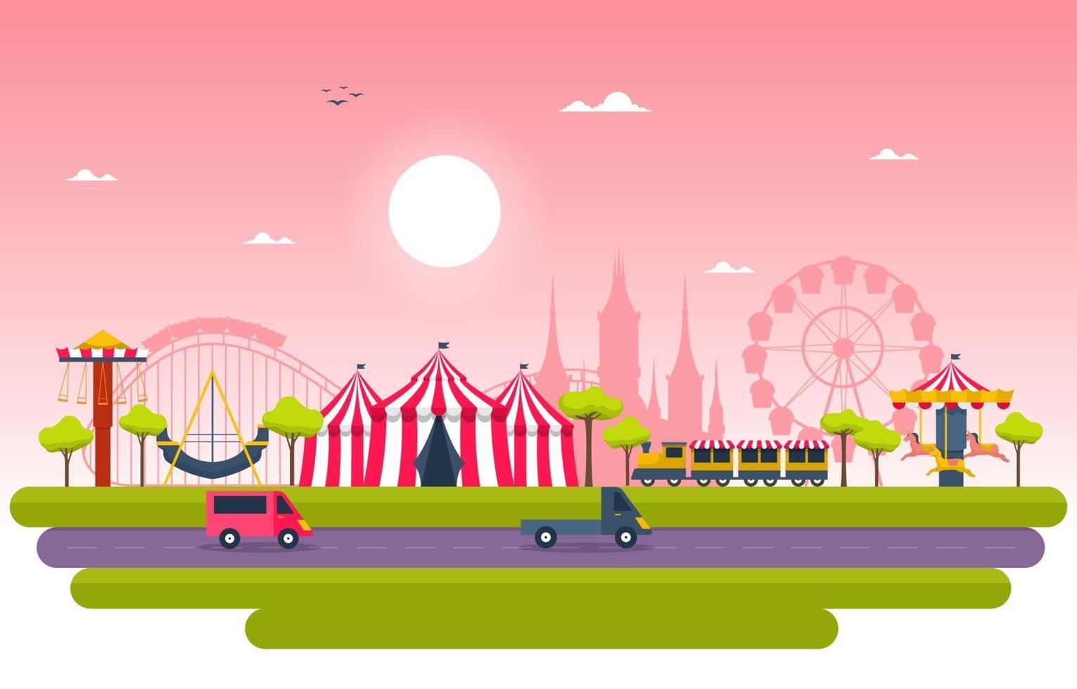 circo y parque de atracciones con ilustración de noria vector